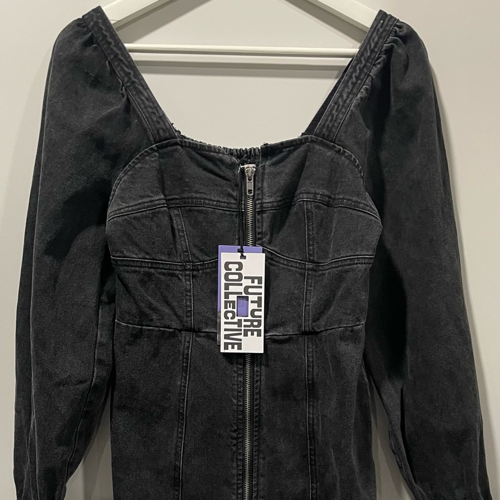 Future Collective with Kahlana Barfield black denim dress Size 0 new with tags